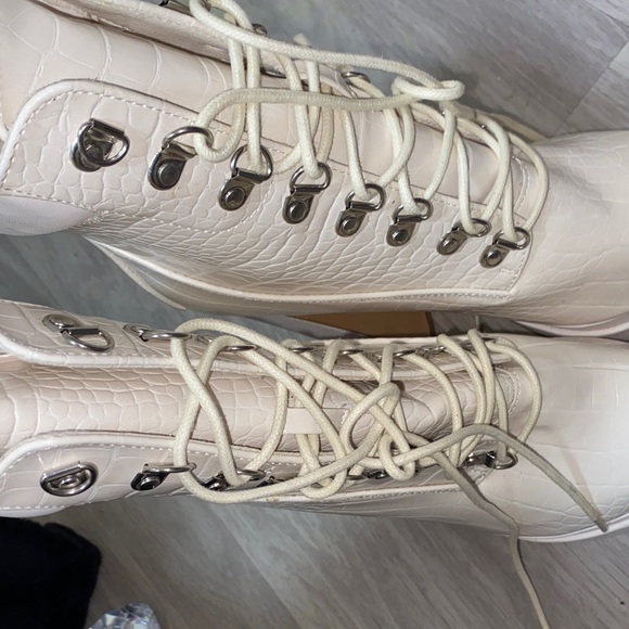 Fashion Nova Cream Lace-Up Boots - Picture 4 of 4